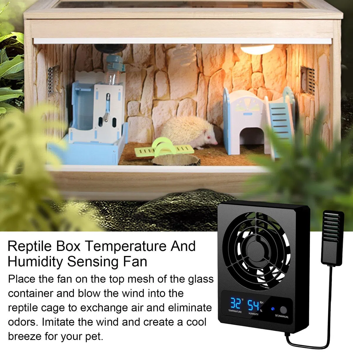Ventilador inteligente con pantalla LED, control de temperatura y humedad, de refrigeración silencioso, ventilación de terrario, propietario de reptiles, promueve la salida de aire