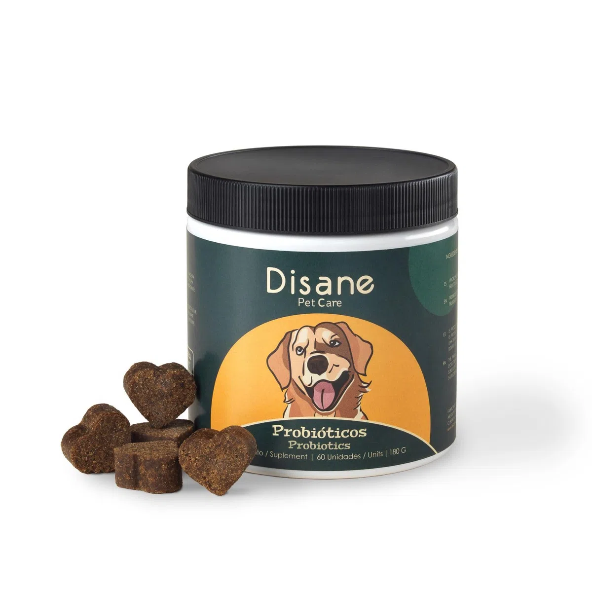 Disane Probióticos para Perros Natural | Complemento Alimenticio para la Mejora de la Flora Intestinal, Bienestar Digestivo, Diarrea, Alergias Antipicores | Sabor Carne | 60 Unidades