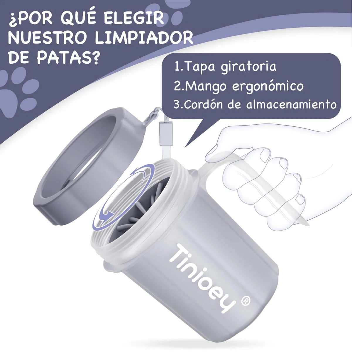Limpiador Patas Perro de Raza Mediana Pequeña con Mango, Limpiador de Patas de Perros para Limpiar Patas Embarradas, con Cepillo para Perros y Cuatro Toallas Absorbentes (Gris)