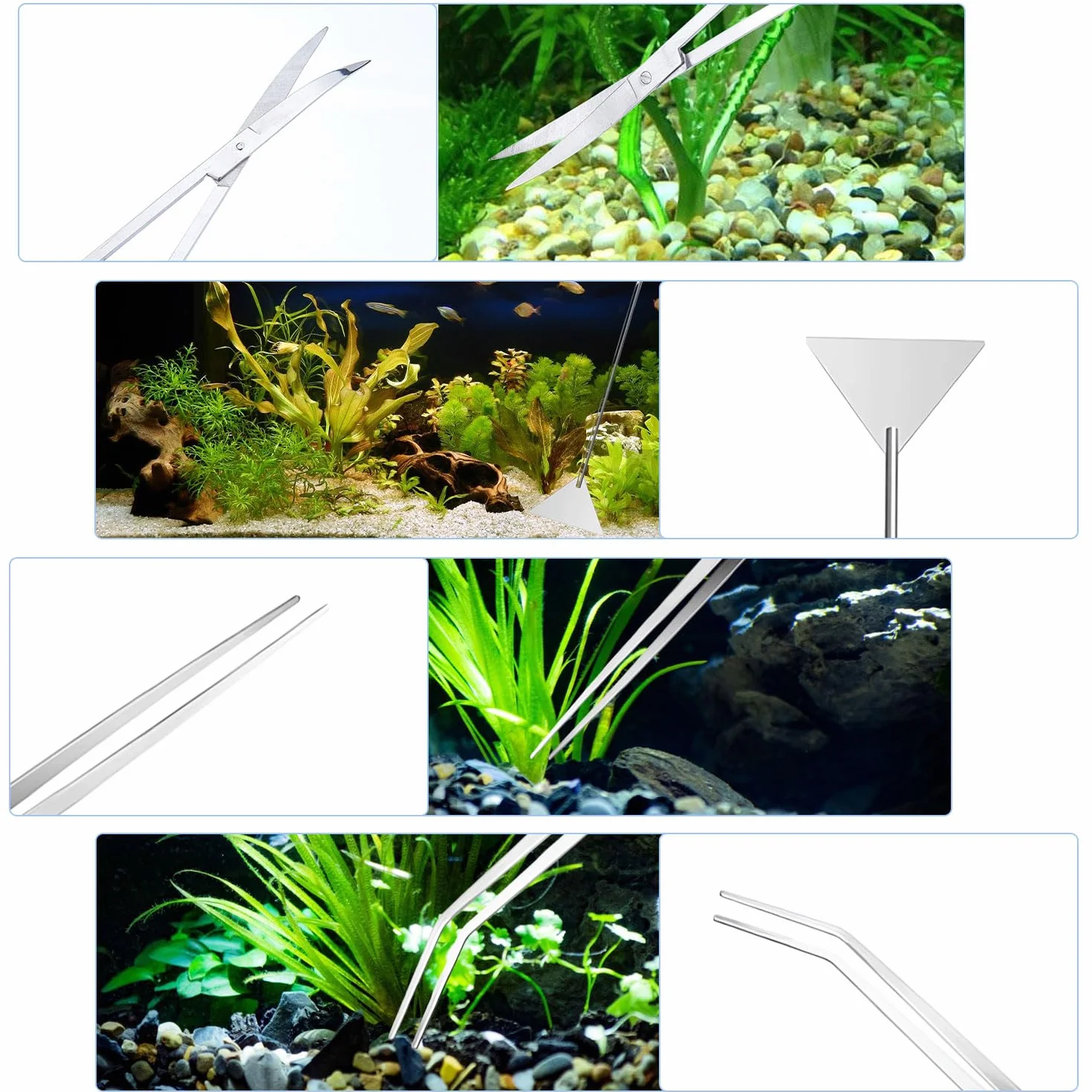 RYAN Accesorios Acuario 4 en 1 de Acero Inoxidable para Acuario Aquarium Aquascaping Kit Pinzas Tijera espátula Juego de Herramientas para Peces y Plantas Acuáticas