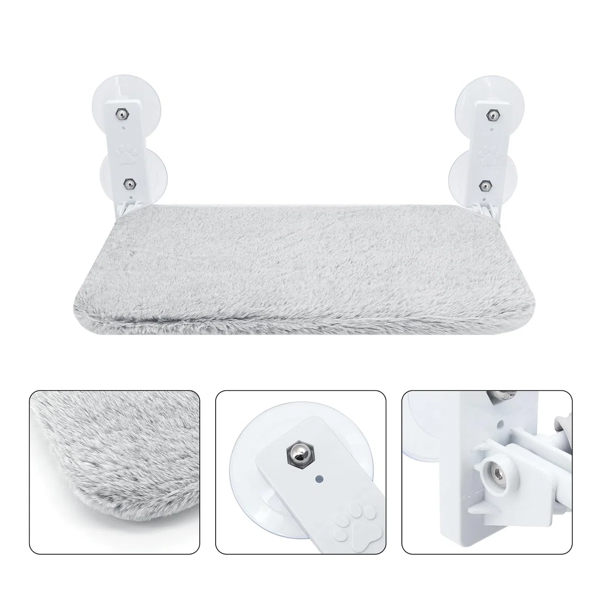 Percha para ventana de gato, hamaca inalámbrica plegable con 4 ventosas, marco sólido, malla transpirable, asiento de ventana para gatos, cama plegable para gatos, estante para gatos de interior (lana