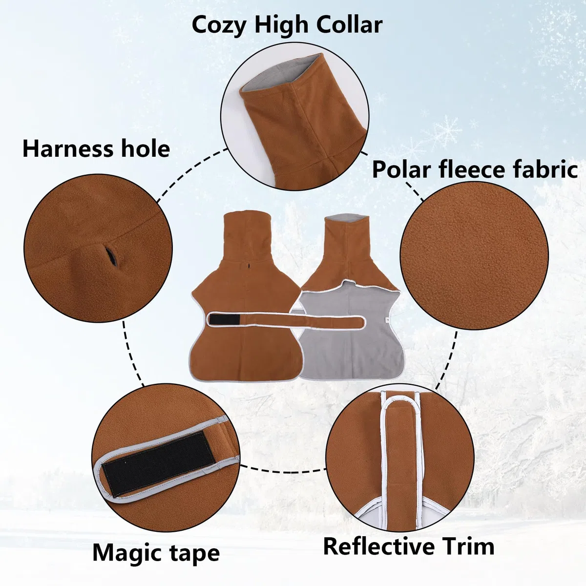 Geyecete - Abrigo con Forro Polar para Perro, con Bandas Ajustables, para Invierno Clima frío,Jersey con Agujero del arnés, para medianos y Grandes Perros Galgo-Marrón-XS