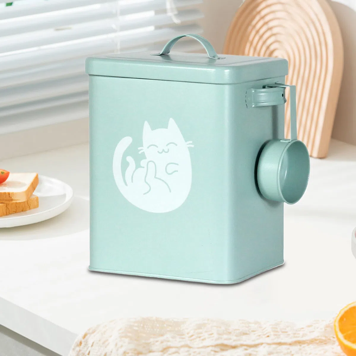 Contenedor de alimentos para mascotas, 6 litros, hermético, con cuchara y dispensador de golosinas, protección contra la humedad para el hogar, cocina, garaje, granja
