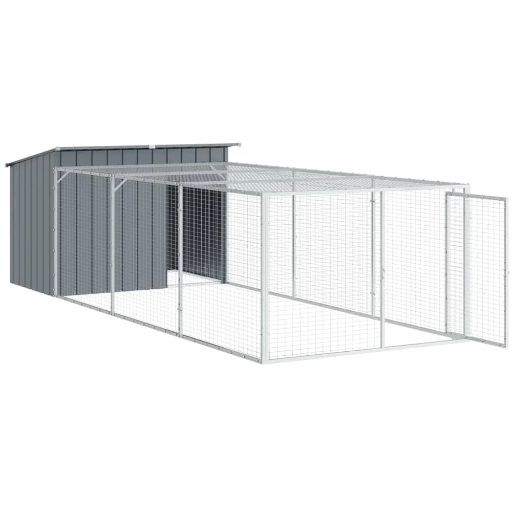 vidaXL Caseta Perros con Corral Acero galvanizado Gris 153x396x110 cm