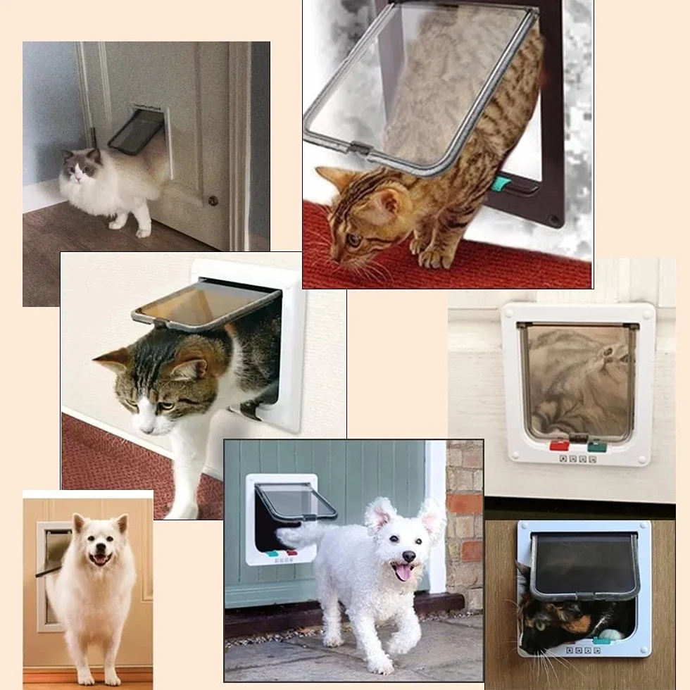NEWFUN Puerta para Gato con Cierre magnético de 4 vías,Perros Grandes, Gatos y Mascotas, Fácil de Instalar con Marco Telescópico,Puerta para Gatos con túnel, 25 * 23.5 * 5.3cm