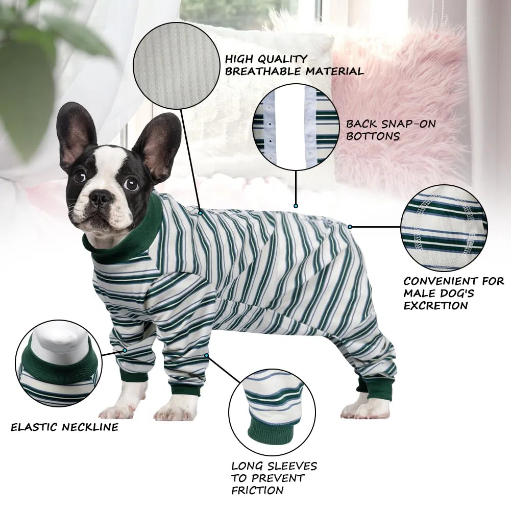 FEimaX Traje de Recuperación para Perros Después de la Cirugía, Protector de Heridas Abdominales para Perros Hembras y Machos, Body Quirúrgico de Manga Larga para Mascotas (Verde, XL)