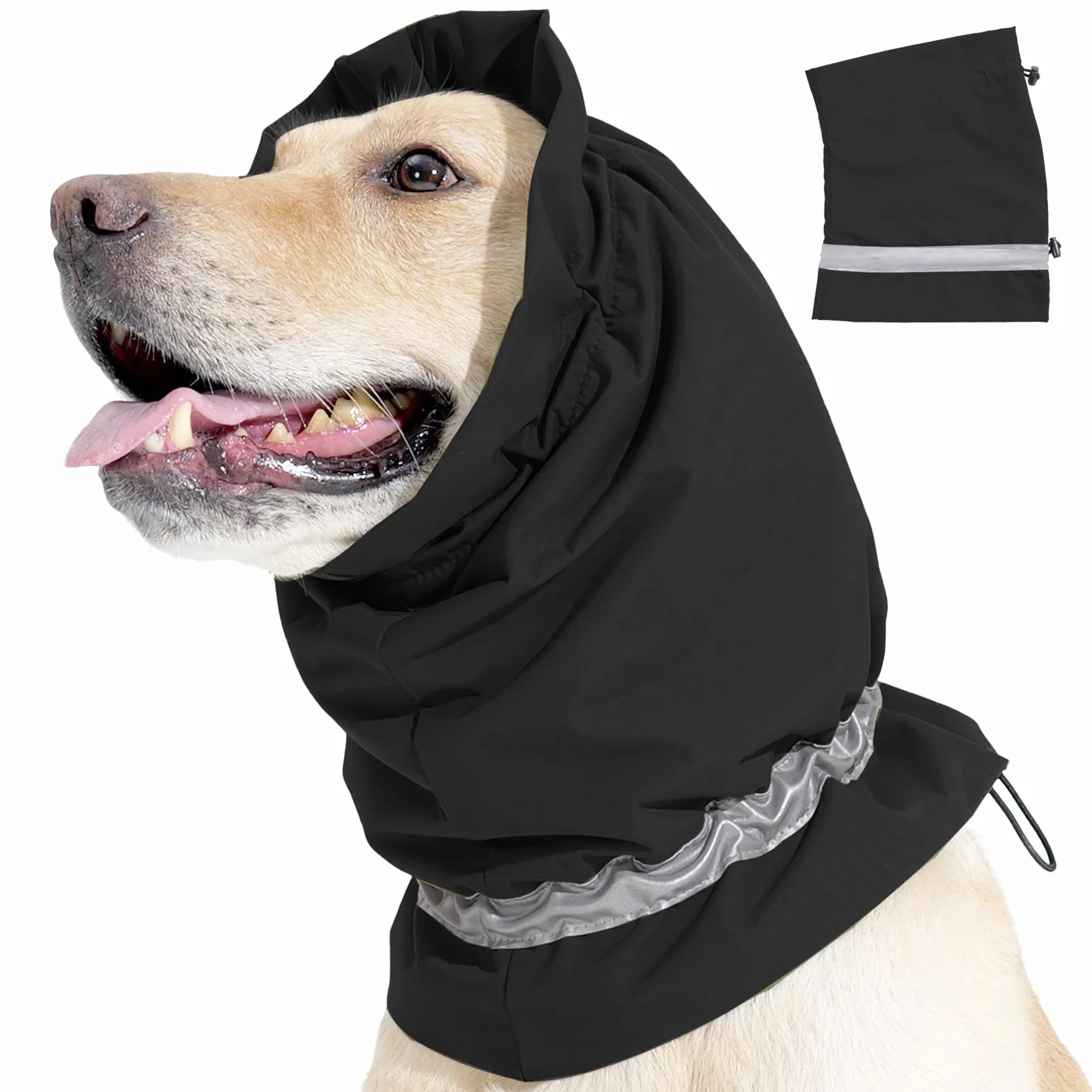 Protectores de orejas para perro, protección contra el ruido, capucha relajante, tira reflectante, cómoda, impermeable, calentador de cuello, para mascotas, para aliviar la ansiedad (negro, S)