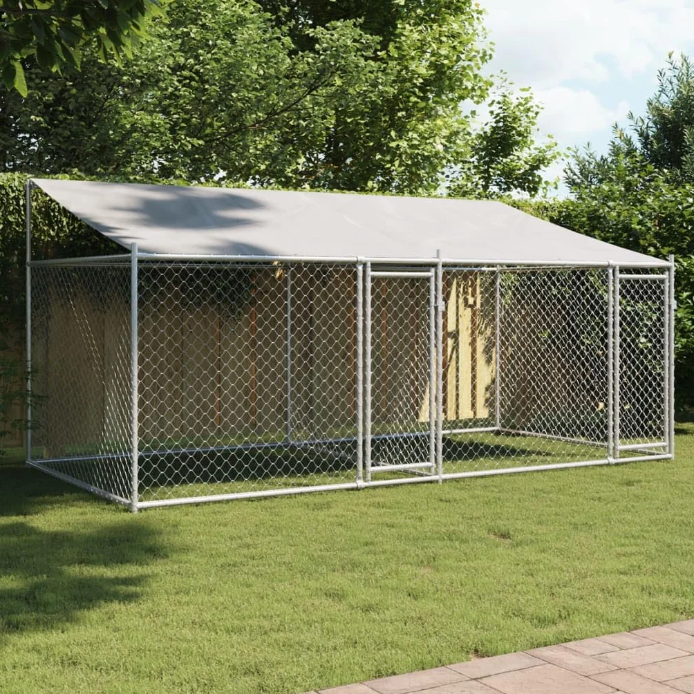 Gecheer Jaula para Perros, Grande, de Exterior, de Acero, con Techo, 4 x 2 x 2 m, Espaciosa para Perros de Talla Grande