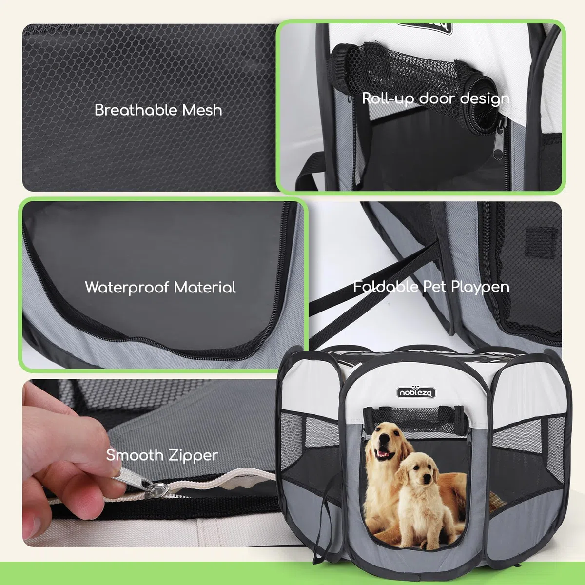 Nobleza - Parque para Perros 125x125x58 cm, Corralito Plegable para Mascotas de Interior y Exterior, Recinto Portátil de Tela Oxford Impermeable para Perros, Gatos y Cachorros
