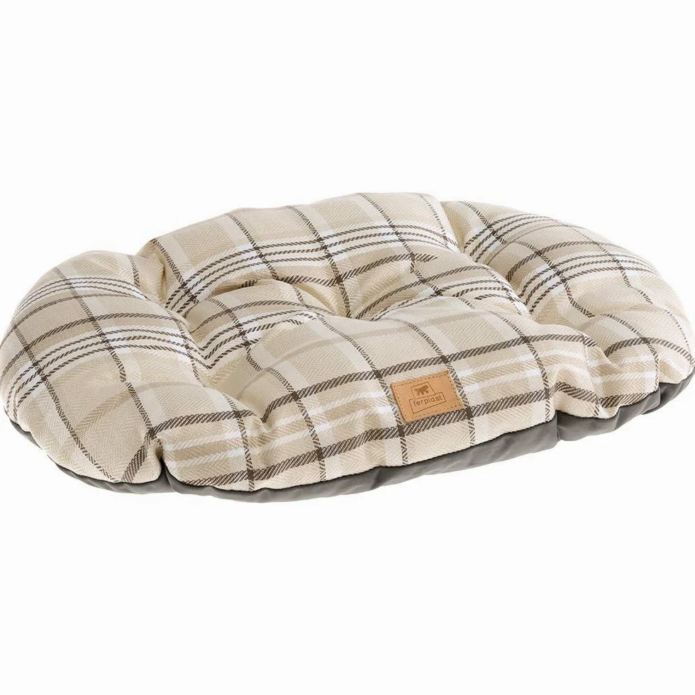 Ferplast Cojín Acolchado Para Perros Y Gatos Scott 65/6, Doble Cara, Escocés, Suave Terciopelo, Lavable, Marrón, M