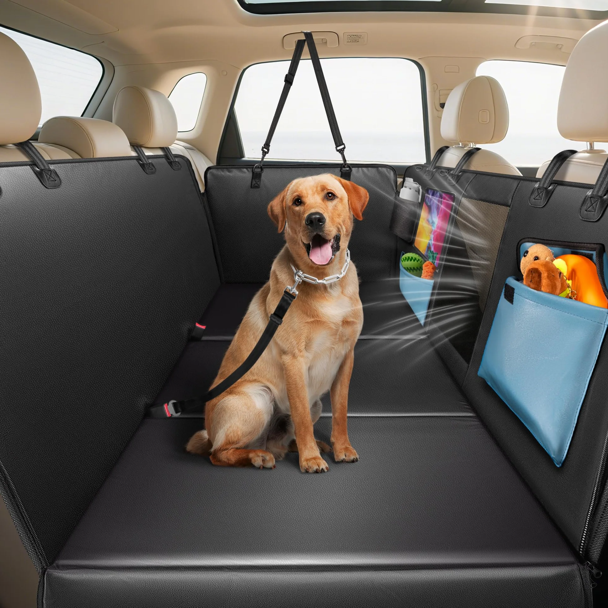 Funda Coche Perro, Impermeable, Antiarañazos del Dura Extensión del Asiento Asiento para Protector Coche Perros Asiento Trasero, Hamaca Viaje Mascotas para la Mayoría de Coches