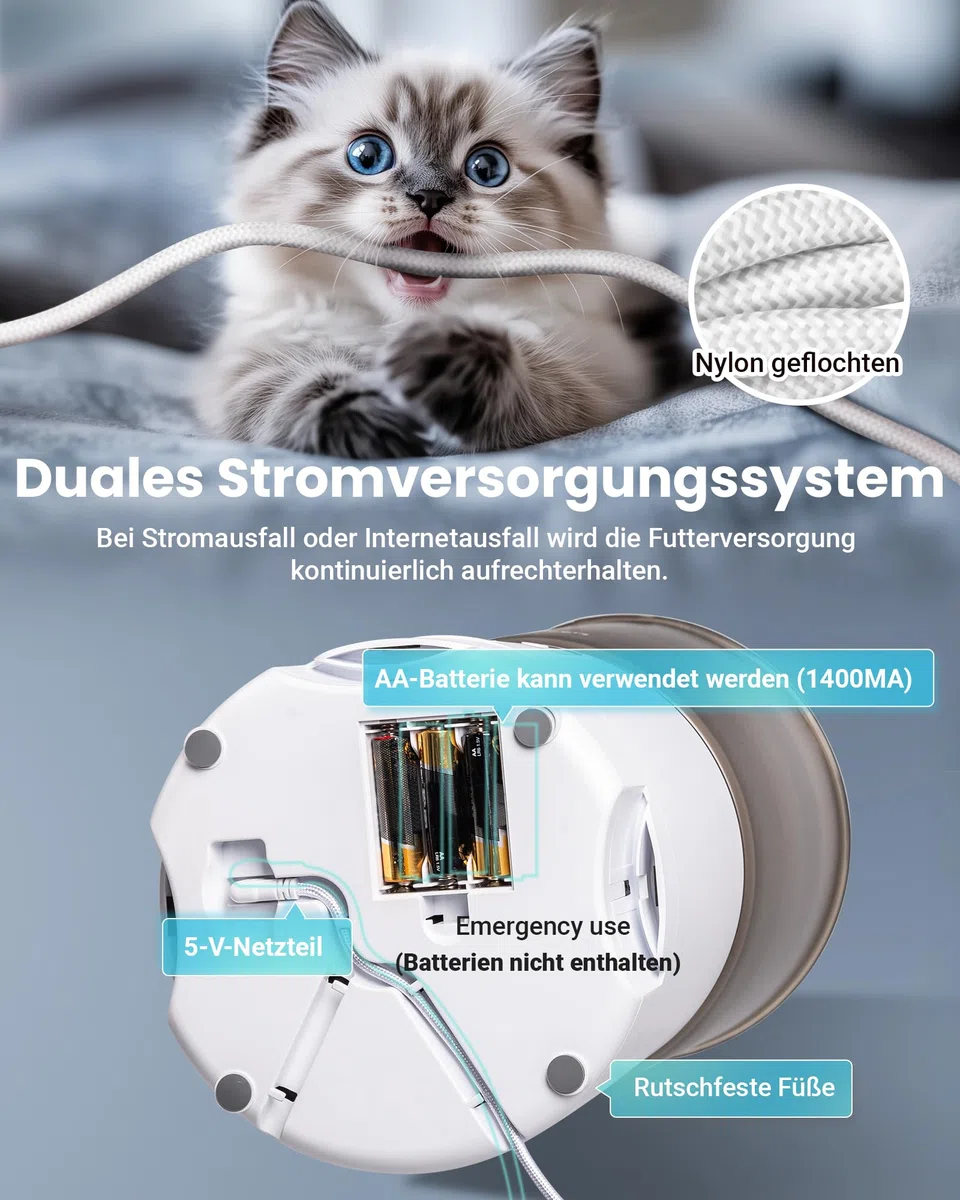 Comedero automático para gatos con aplicación, 6 L/25 tazas de comida para gatos, 3 cuencos, 3 paquetes de desecante, sistema antiobstrucción, grabación de voz 10S, 2,4 G WiFi, comida seca automática