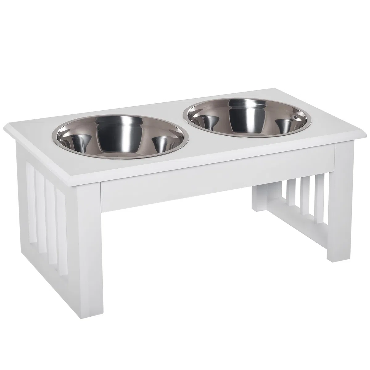 PawHut Comedero Elevado para Perros con Soporte y 2 Cuencos Extraíbles de Acero Inoxidable Alimentador para Mascotas Alimento y Agua 44x24x15 cm Blanco