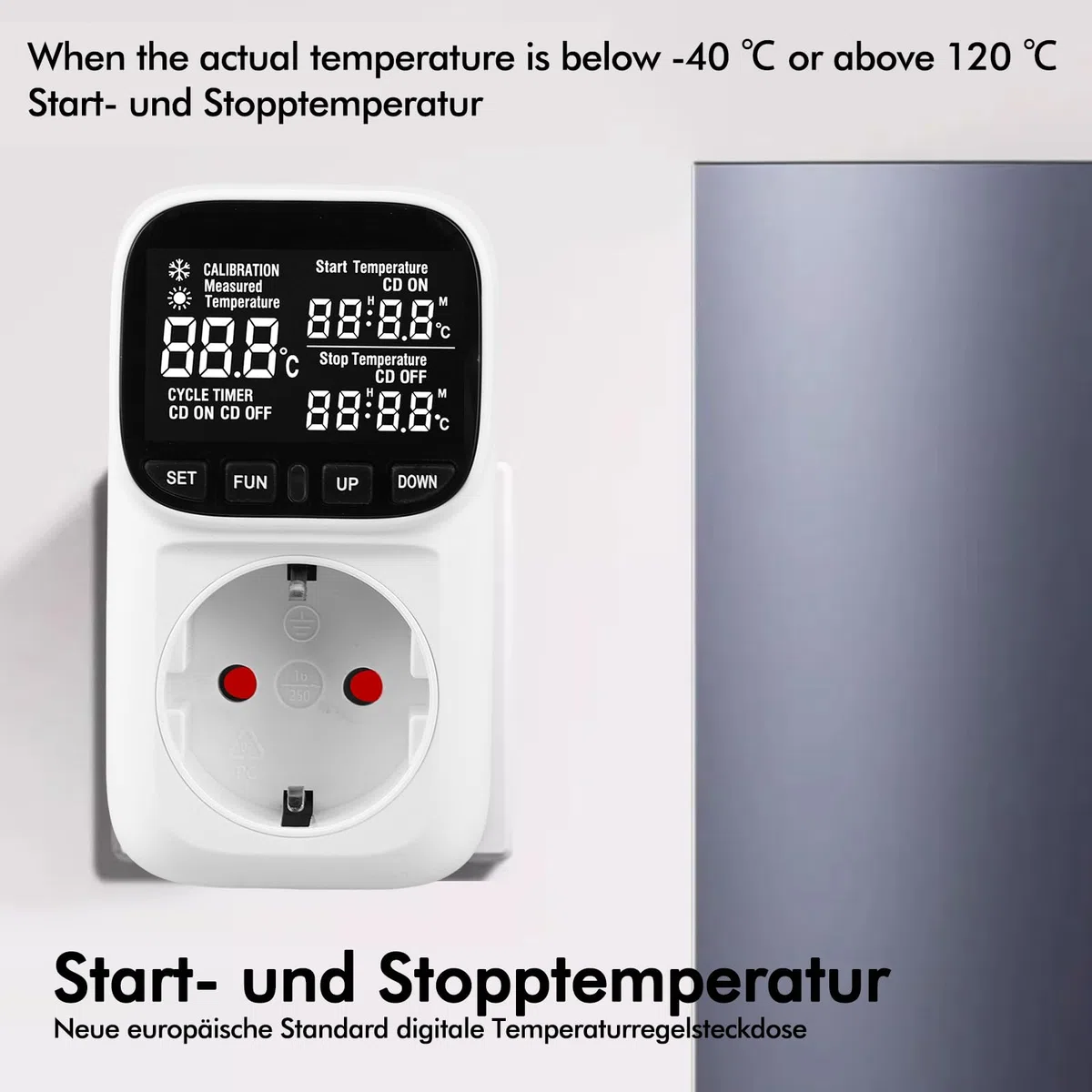 Regulador de temperatura digital 230 V con sensor, calefacción, refrigeración, termostato, toma de corriente, interruptor de temperatura con temporizador, alarma para invernadero, acuario, terrario,