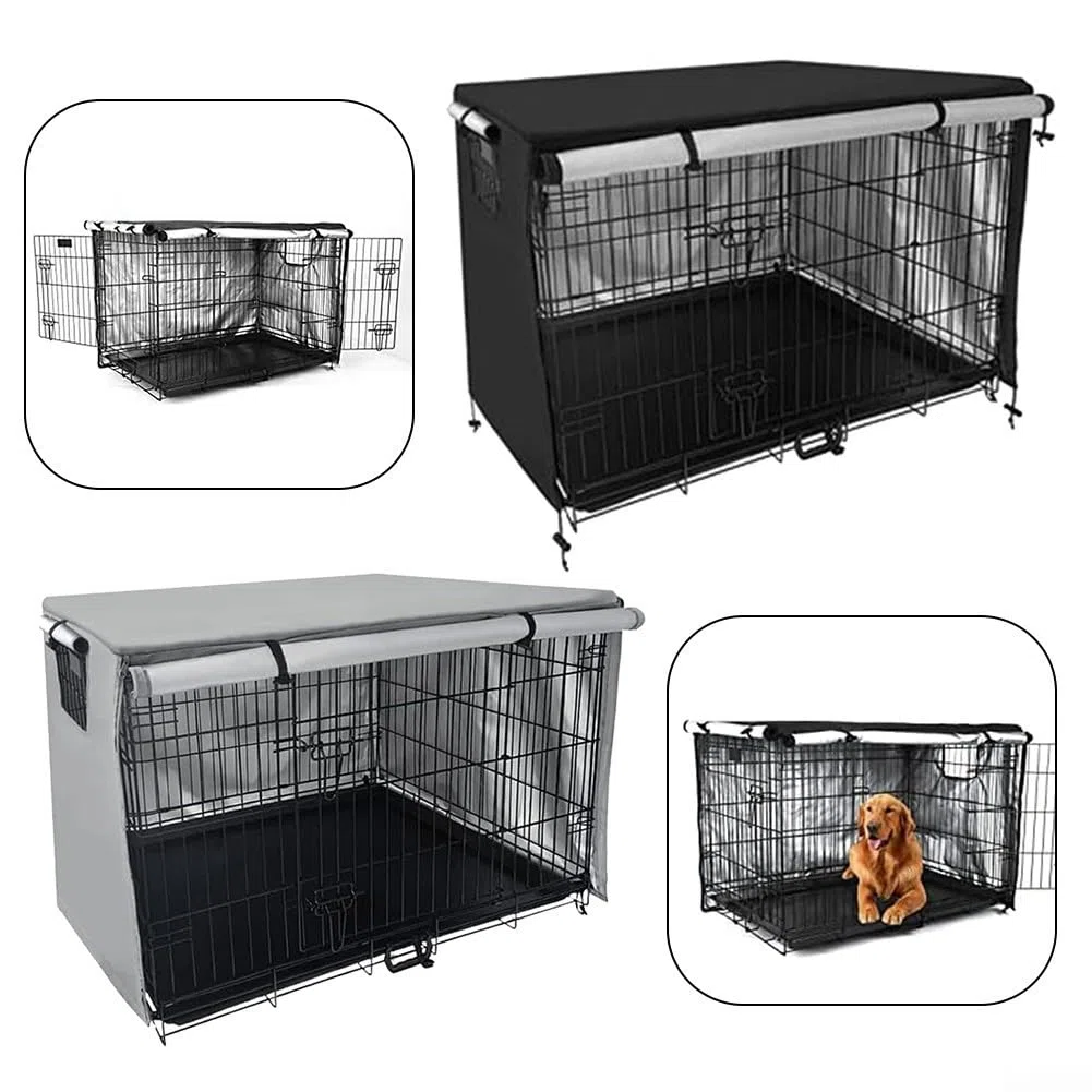 Cubierta de jaula para mascotas de tela Oxford 210D, cubierta de jardín para perro, con capa protectora de tela recubierta de PVC, para la mayoría de jaulas estándar para perros (gris, 124,5 x 79 cm)