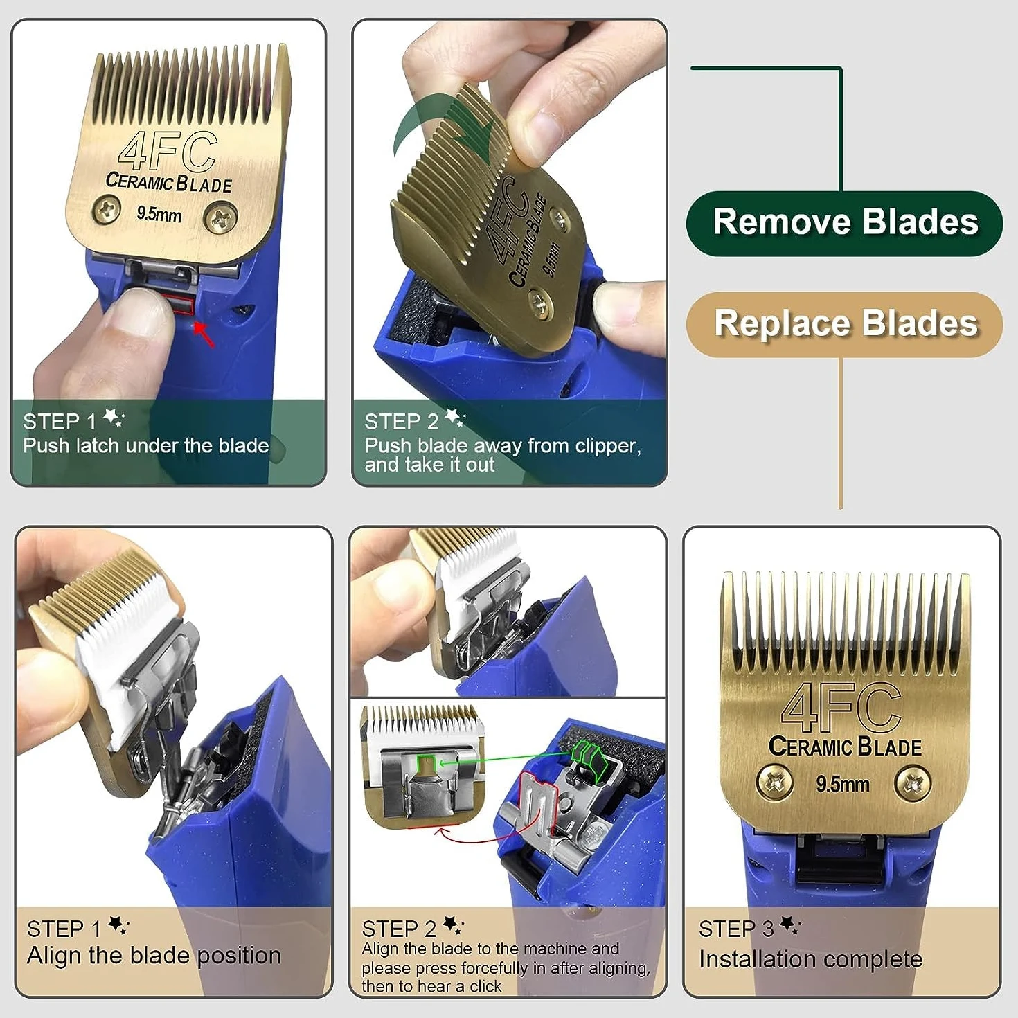 BESTBOMG 2 unidades 30 # Cuchilla de repuesto para aseo de perros, compatible con las series Heiniger/Moser Max45 /Andis/Oster A5 Recortadora para perros, tamaño 30 # Corte longitud1/50 (0,5 mm), oro