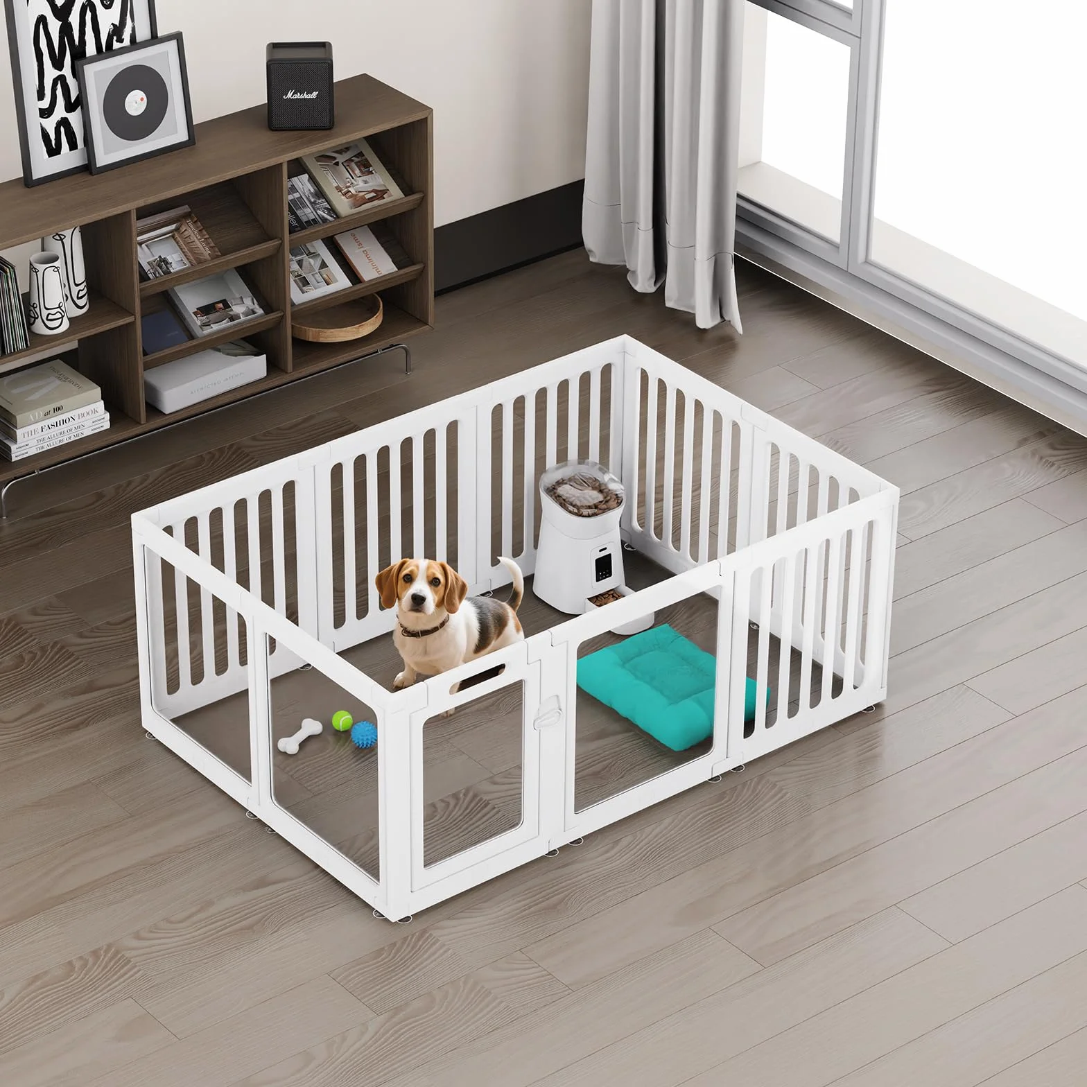 Parque para Perros en Acrílico Transparente, H60cm, Plegable con Ventosas, Fácil de Montar y Limpiar, 10 Paneles