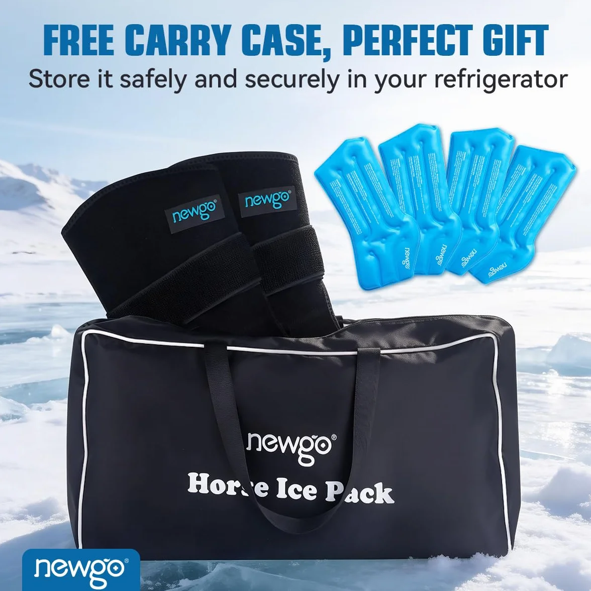NEWGO Polainas de refrigeración para Caballo, Reutilizables, para Lesiones, para la Rodilla, 2 Vendaje con 4 acumuladores de frío para Botas y pezuñas (2 Unidad)