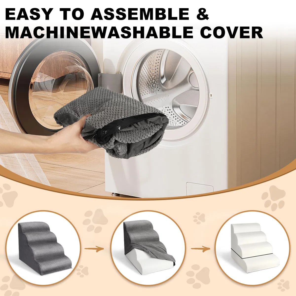 Escalera para Perros, Escaleras para Mascotas de Espuma de 4 peldaños para Cama/sofá, Rampa para Perros Pequeños y Gatos con Funda Lavable y Fondo Antideslizante, Enviar Rodillo de Pelusa