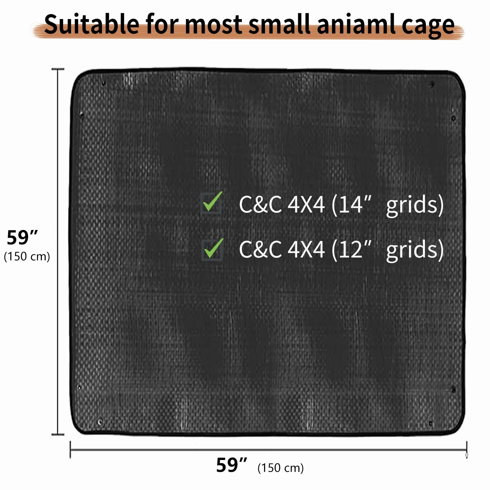 Oncpcare Tapete Impermeable para corralito de Mascotas de 150x150cm, Forro de Jaula de Conejillo de Indias, Base Reutilizable para Conejos, Conejos, Hurones y Otros Animales pequeños (Negro)