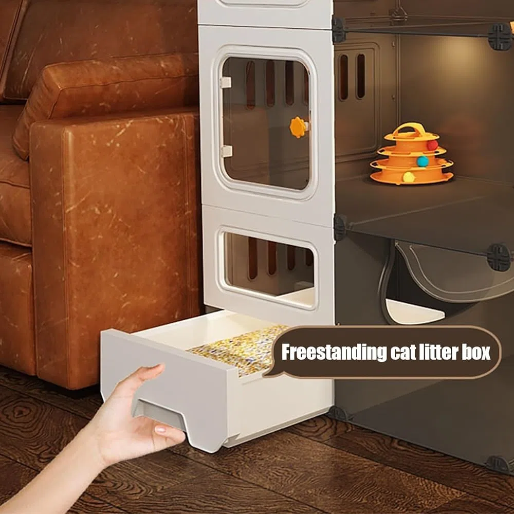 Jaula para gatos de interior con caja de arena extraíble, espacio extra grande, para gatos, hurones, chinchilla, caja cerrada para gatos con puerta para gatos, corral para mascotas para el hogar