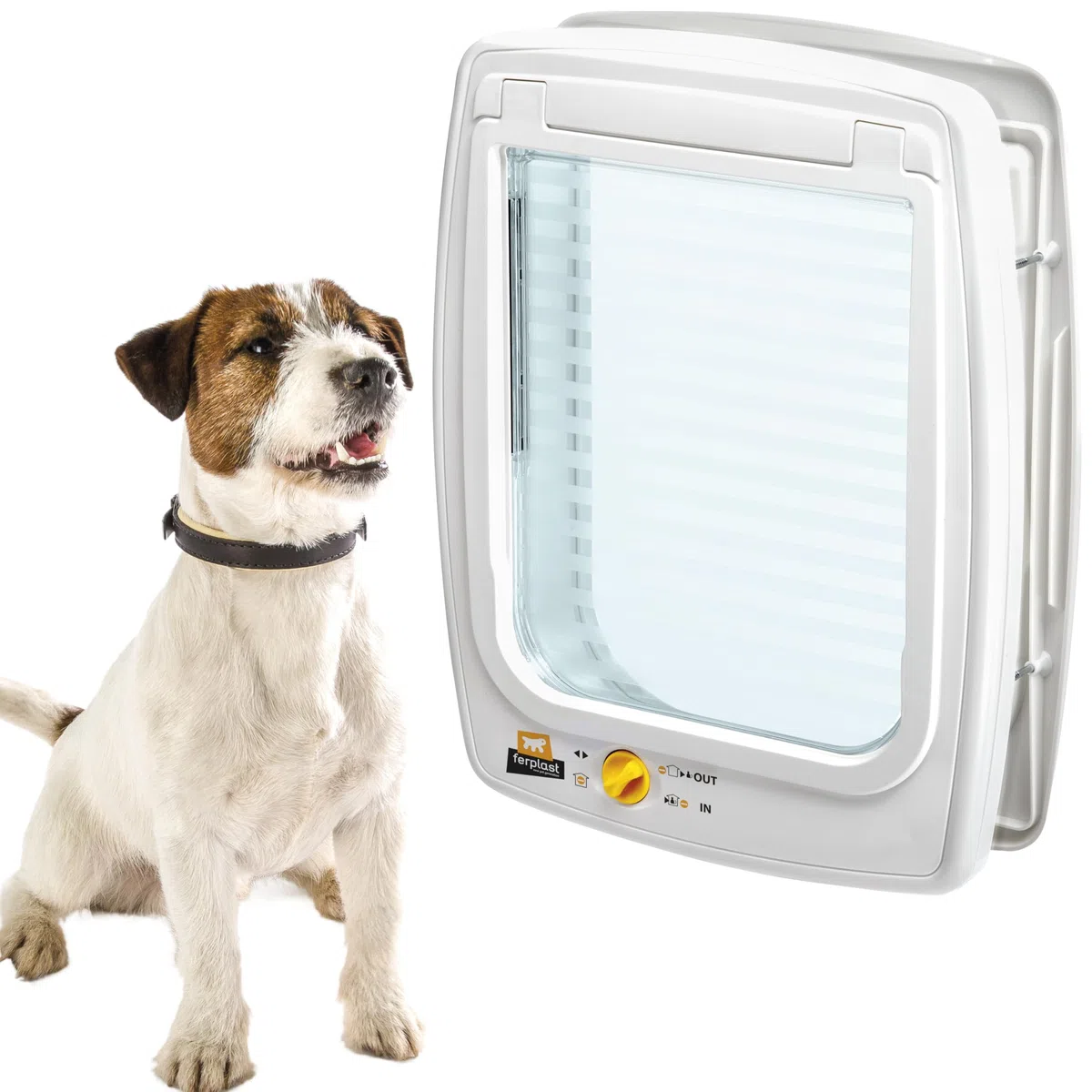 Ferplast Puerta para Perros Medianos, Gatera, Entrada y Salida controlables 4 vías, Protección contra Corrientes de Aire, Swing 11 Tamaño Mediano, Puerta Perro, Blanco