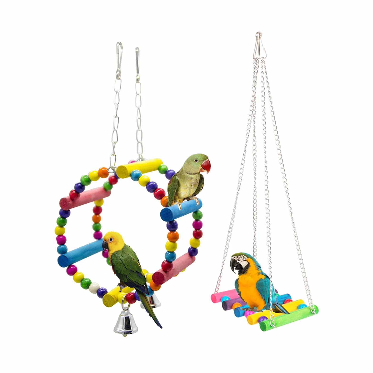 Gwotfy - Juguete de Loro (2 Piezas, Juguete para Loro, Peluca, Colgante Columpio, Base para Loro, periquitos, guacamayos, pinzones