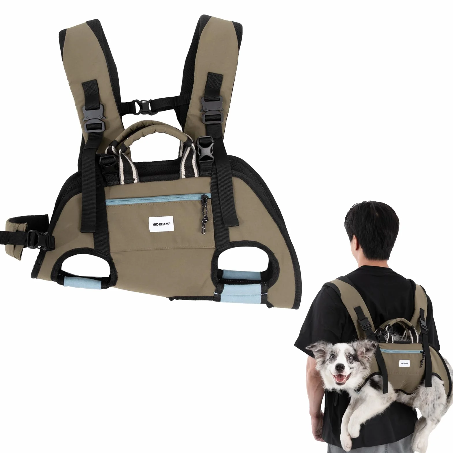 Mochila de soporte ergonómico para perros, patas horizontales hacia delante y hacia atrás, mochila convertible 3 en 1 manos libres para cachorros, hasta 15 kg (verde, XL)