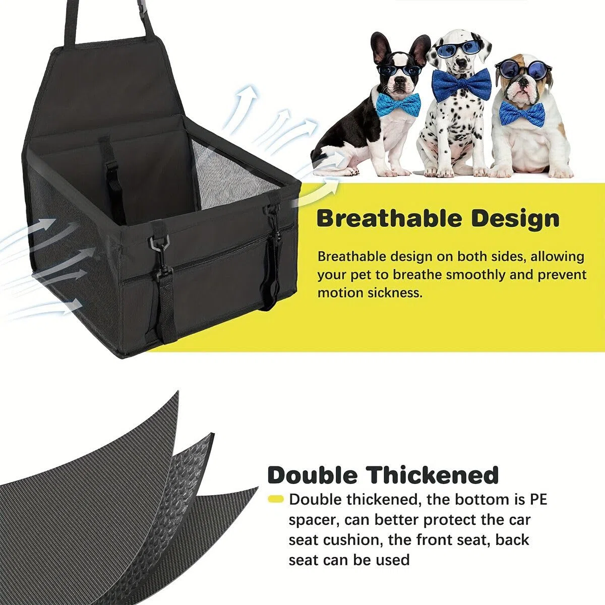 MENGQI - Asiento de seguridad de coche para perro, funda apta para mascotas pequeñas y medianas, lavable, plegable y transpirable