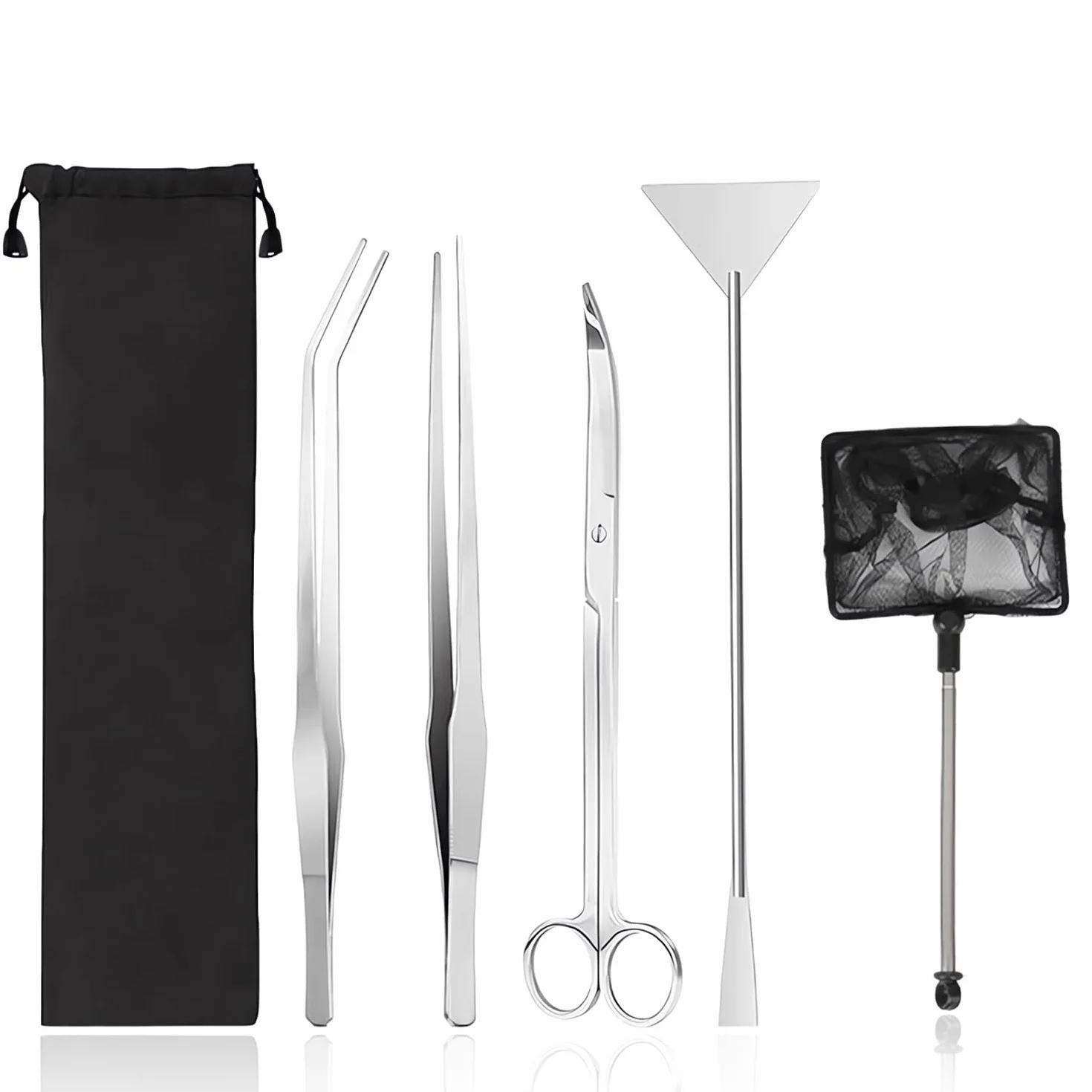 RYAN Accesorios Acuario 4 en 1 de Acero Inoxidable para Acuario Aquarium Aquascaping Kit Pinzas Tijera espátula Juego de Herramientas para Peces y Plantas Acuáticas