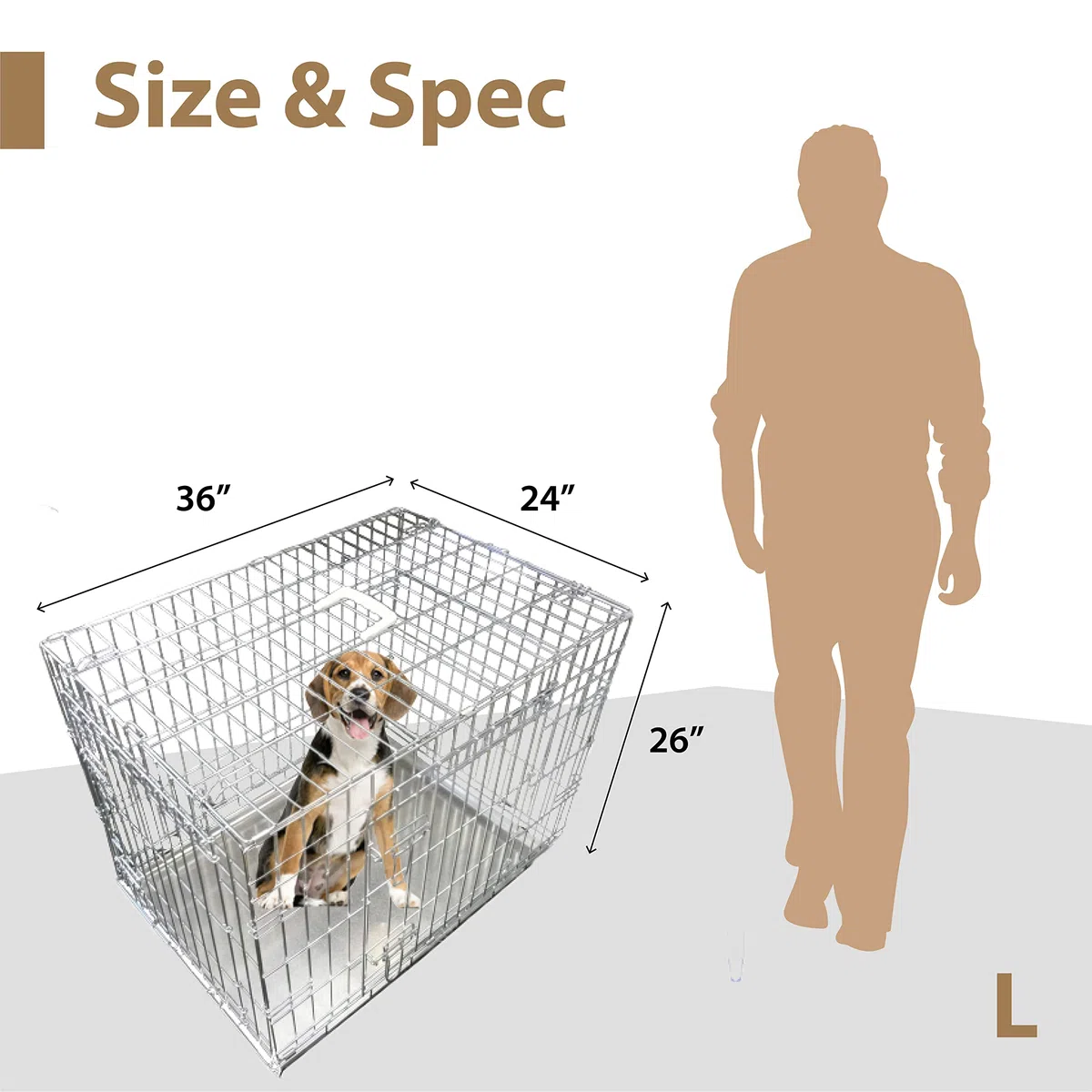 Ellie-Bo - Jaula plegable grande de 91 cm portátil y plegable de color plateado para perros con dos puertas hecha de varilla metálica resistente a mordiscos