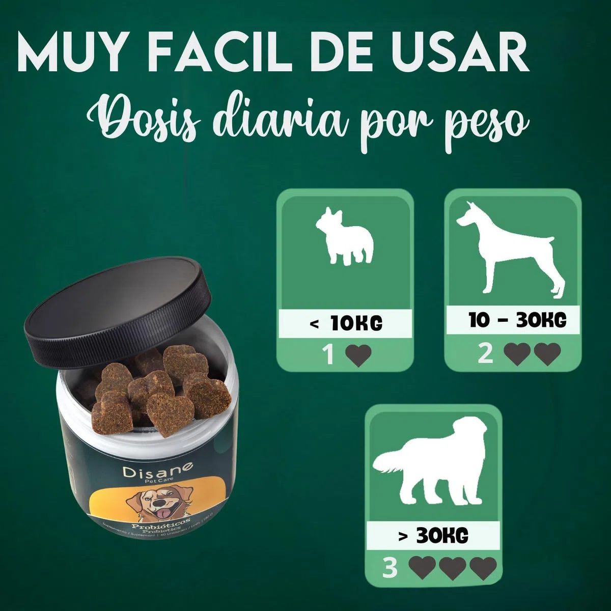 Disane Probióticos para Perros Natural | Complemento Alimenticio para la Mejora de la Flora Intestinal, Bienestar Digestivo, Diarrea, Alergias Antipicores | Sabor Carne | 60 Unidades