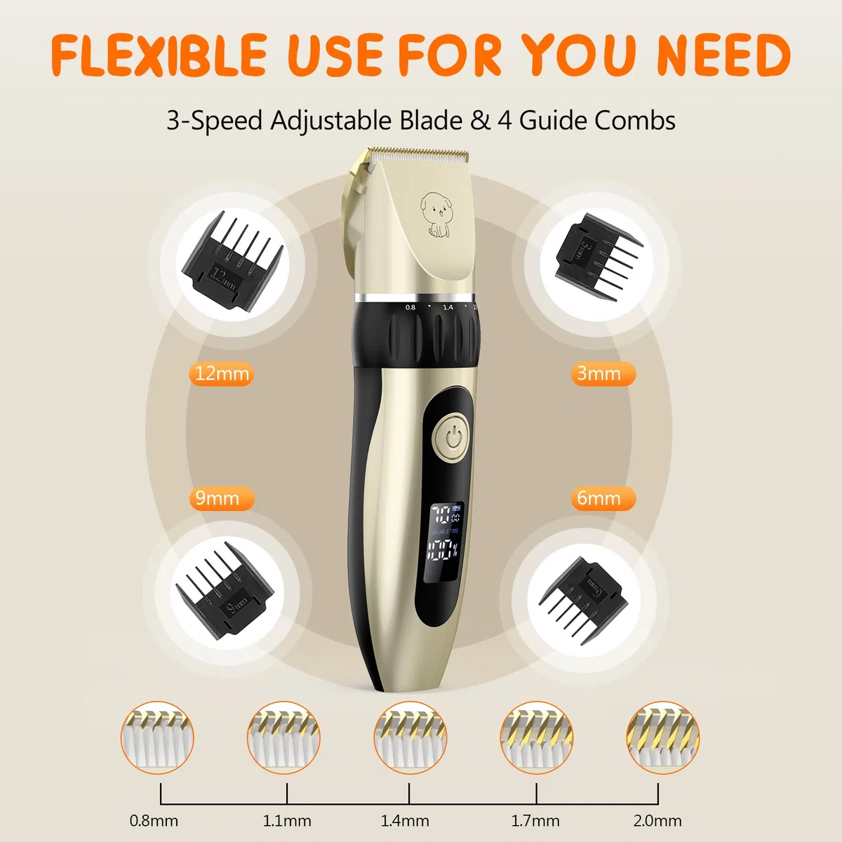 YAZEKY Premium Maquina Cortar Pelo Perros,Bajo Nivel de Ruido Cortapelos Profesional para Perros,Cortapelos para Mascotas Impermeable Todo el Cuerpo Lavable Inalámbrico Recargable (Oro)