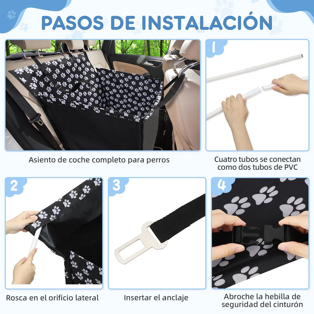 Asiento Coche Perro 68x57x33 cm Impermeable – Transportin Perro Cochee con Cinturón, Cama Perroo Coche, Asiento Perro Cochee Homologado, Funda Auto Mascotas