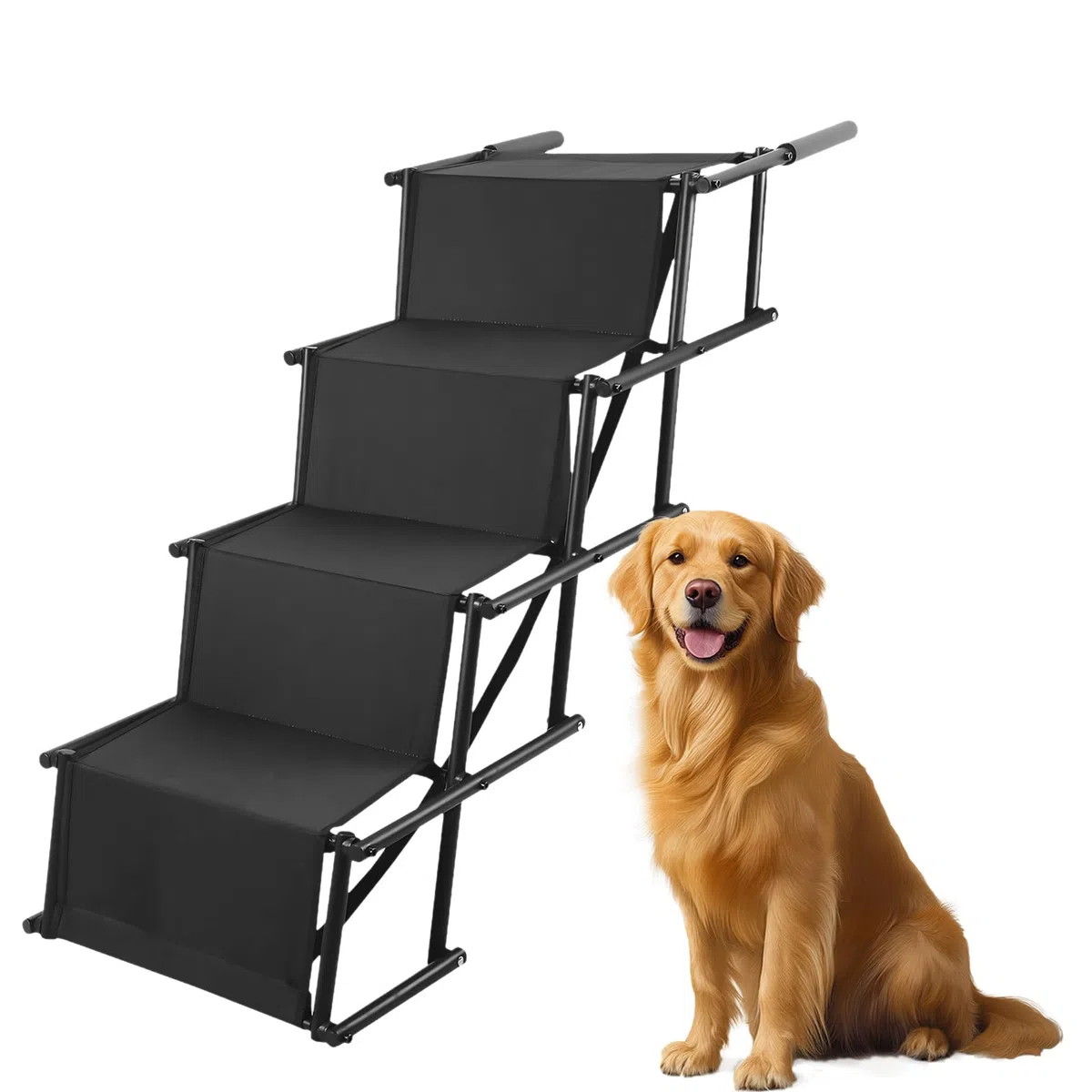 Rampa para Perros Coche, 4 Peldaños Escalera para Perros – Extra Ancha, para Perros Grandes Pequeños, Peldaños Mascotas, Ayuda Subir al Coche, Capacidad Carga hasta 80 kg, Apta Todos Los Vehículos