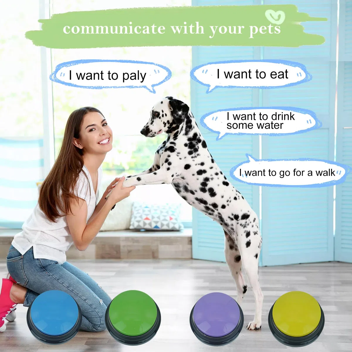 Gelabur Juego de 4 botones para perros para comunicación, botones grabables de voz para aula, juego de botones de conversación para entrenamiento de perros, herramientas de botones de conversación