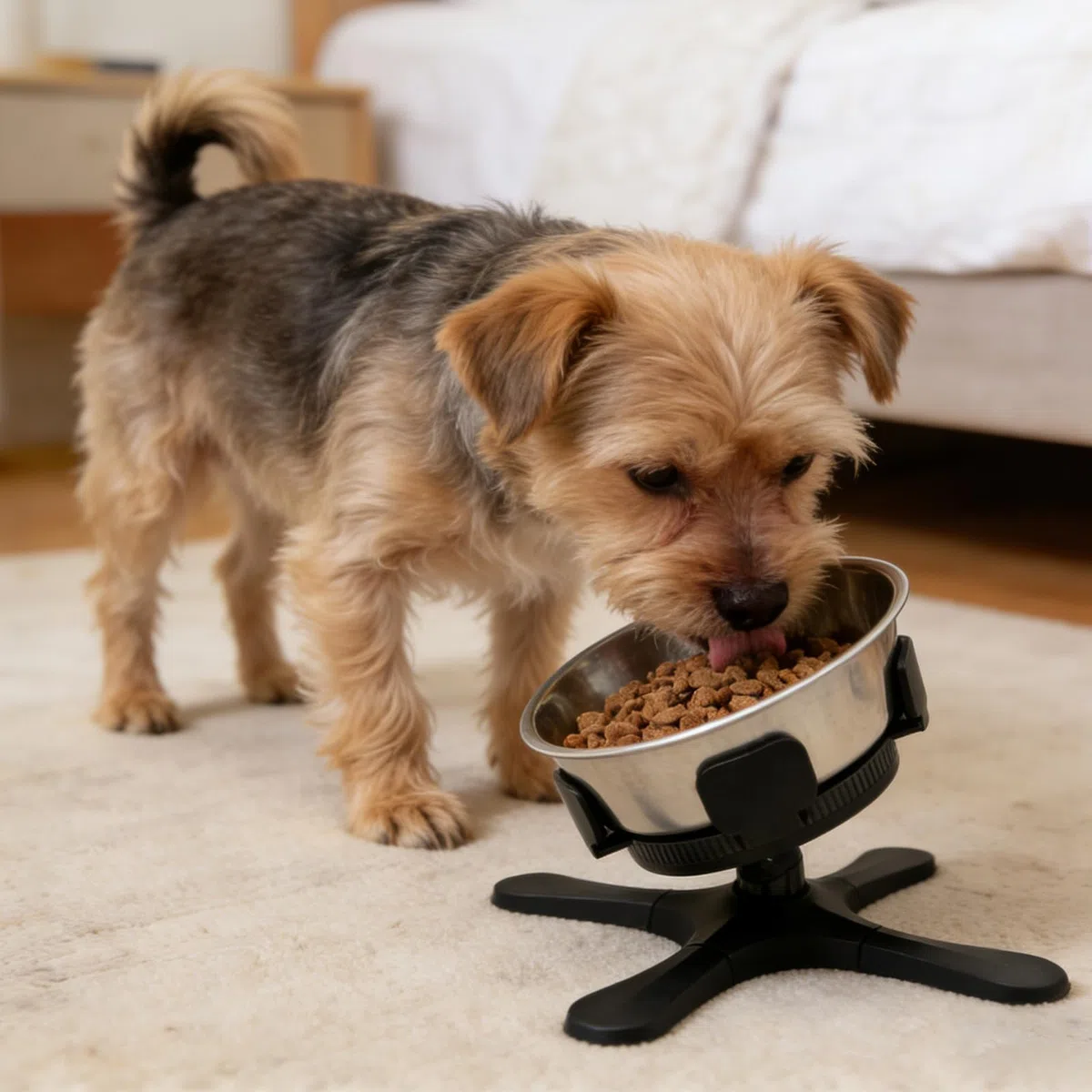 Comedero ajustable en altura: plástico ABS, gris, cuenco para perros elevado, cuenco antideslizante ajustable, comedero para perros, para alimentación de mascotas, adecuado para cuencos de 14
