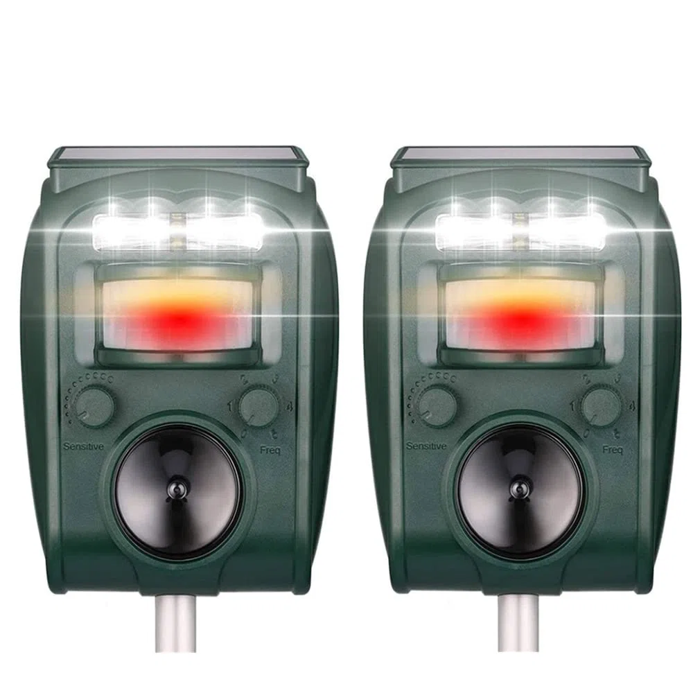 2X Repelente para Gatos,Ultrasonido Exterior Potente e Impermeable con Sensor de Movimiento - Recarga Solar/USB - Animales, Gatos, Perros, pájaros (Hierro)