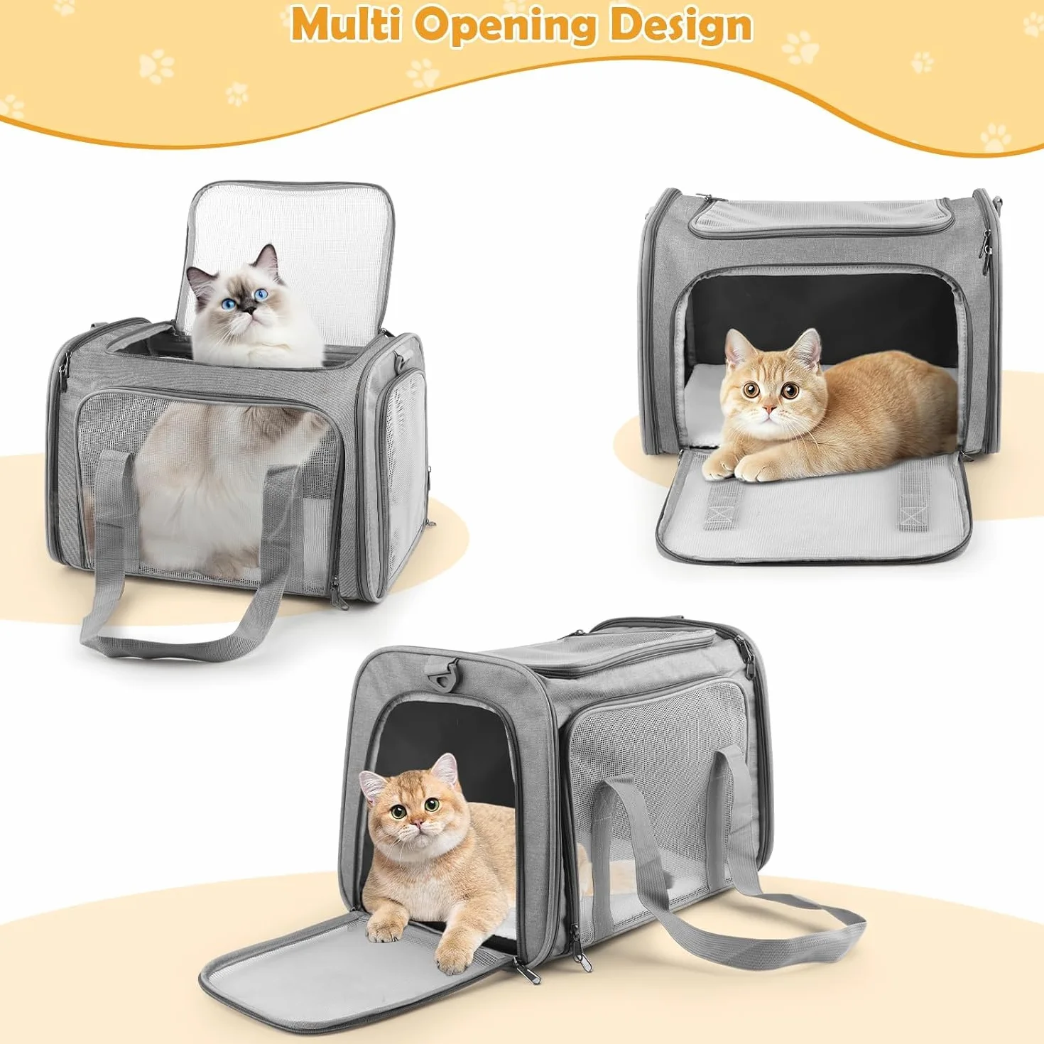 Transportin Gato Grande, 45x30x30 cm Transportin Perro Pequeño Transpirable Plegable, Transportin para Gatos con Correa al Hombro y Colchón Suave, para Coche/Avión, Autoreisbox für Katze