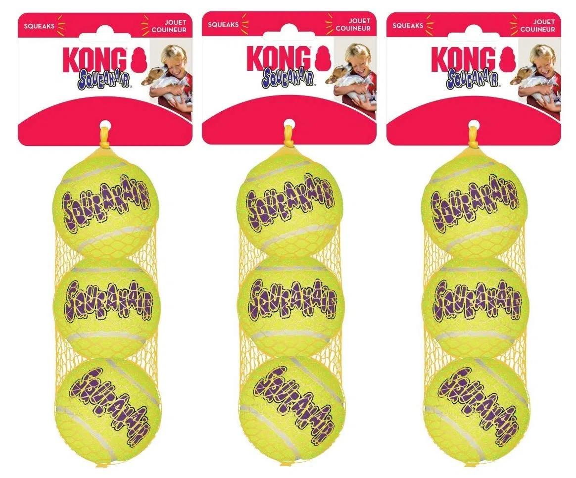 Kong Squeakair Pelota de Tenis de Juguete para Perro, tamaño Mediano, 9 Unidades