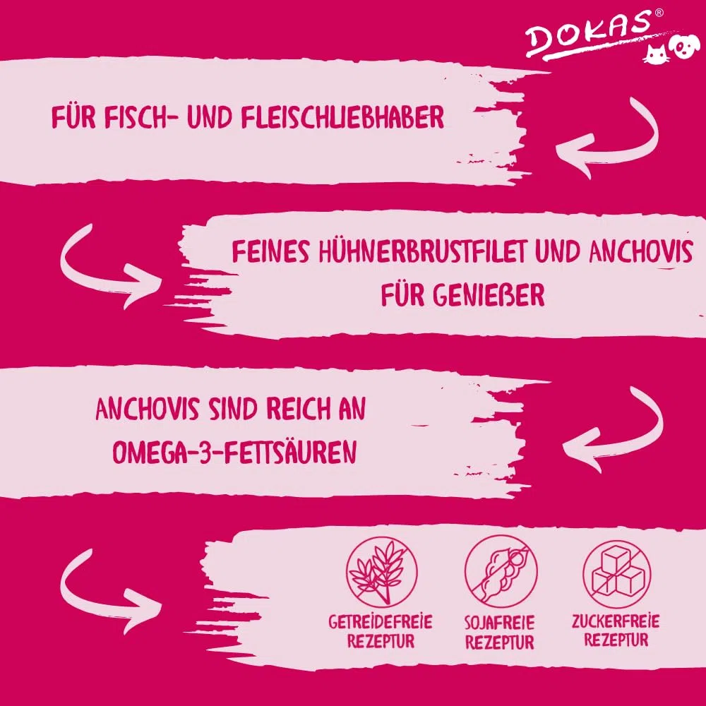 DOKAS - Snack prémium sin Cereales con Pollo, pez para Perros - Ideal para Entretiempo