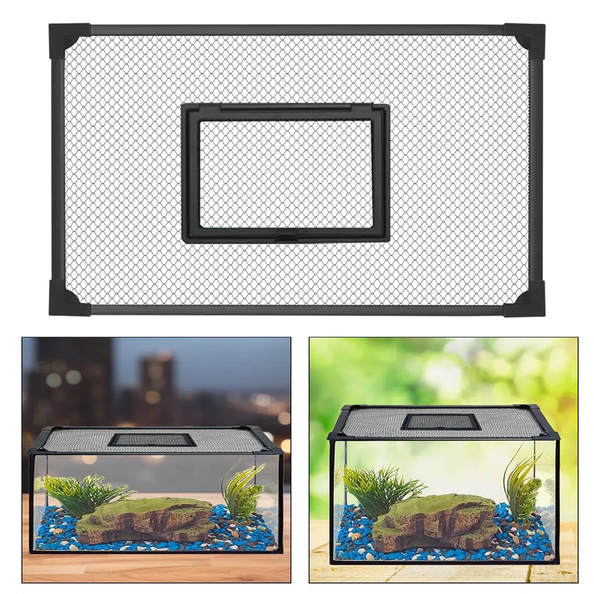 Sharplace Tapa de Repuesto para Acuario, Montaje DIY, Red Antisaltos, Accesorio Negro para Tapa de Acuario, Multifuncional, Configuración