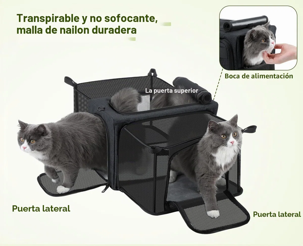 Pecute Transportín para Gatos Extensible, Aprobado por Aerolíneas, Bolso Suave Transpirable hasta 5kg/12lbs, Plegable para Viajes, Aire Libre y Camping, Gris Oscuro