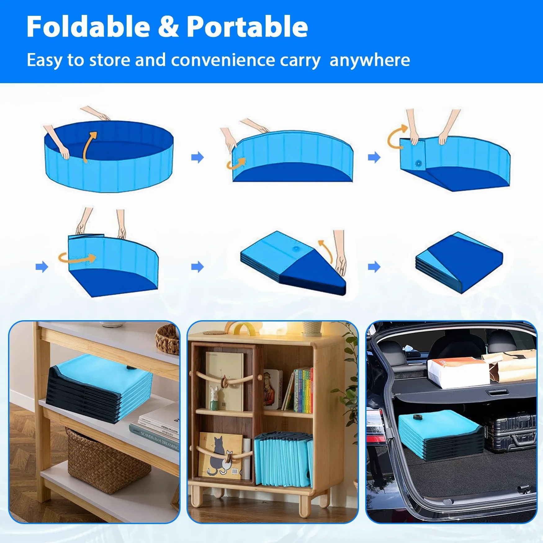 Piscina para Perros, 80 x 20 cm Plegable Piscina para Perros Pequeños, Portátil Bañera para Mascotas Gatos Niños para Interior o Exterior Segura Antideslizante (Azul)