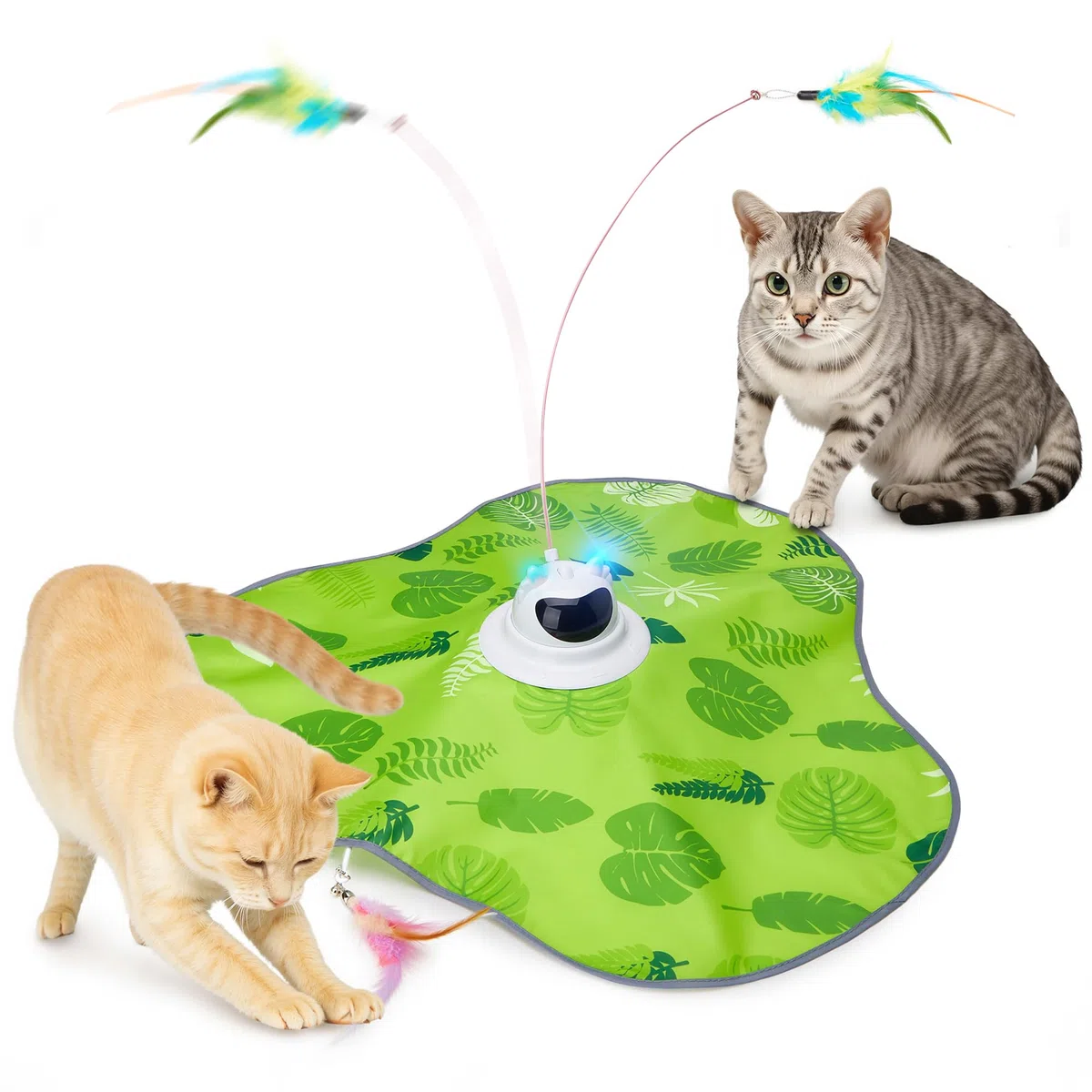 Toozey Juguete para Gatos, Juego Eléctrico de Escondite con 3 Plumas Intercambiables, Recargable, Juguete Inteligente de Autoentretenimiento con Control Remoto, Verde