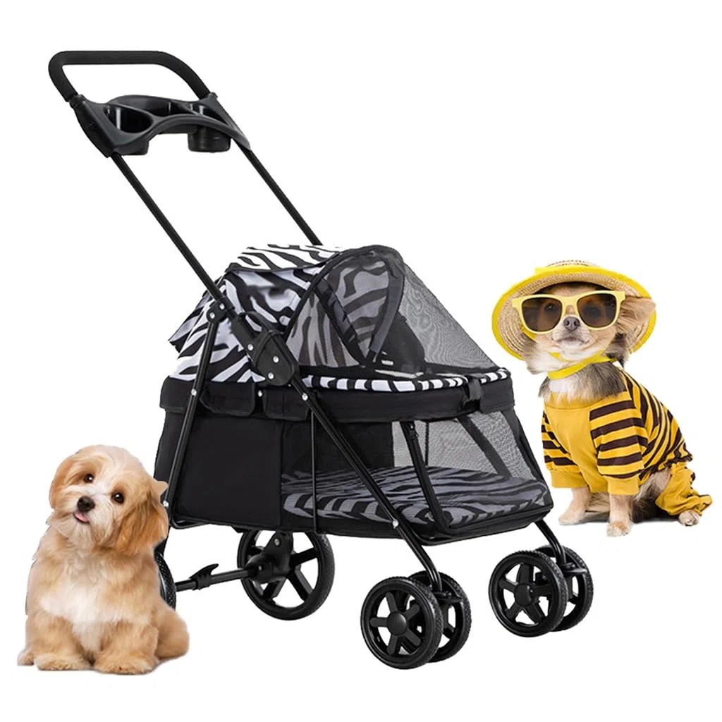 Cochecito Para Perros Pequefios, Cochecitos Para Perros Con Cubierta Lluvia, Pet Gear Cochecitos Para Gatos Perros Lujo Engranaje Mascota, Tela De Oxford, Marco De Hierro Fino ( Color : Zebra )