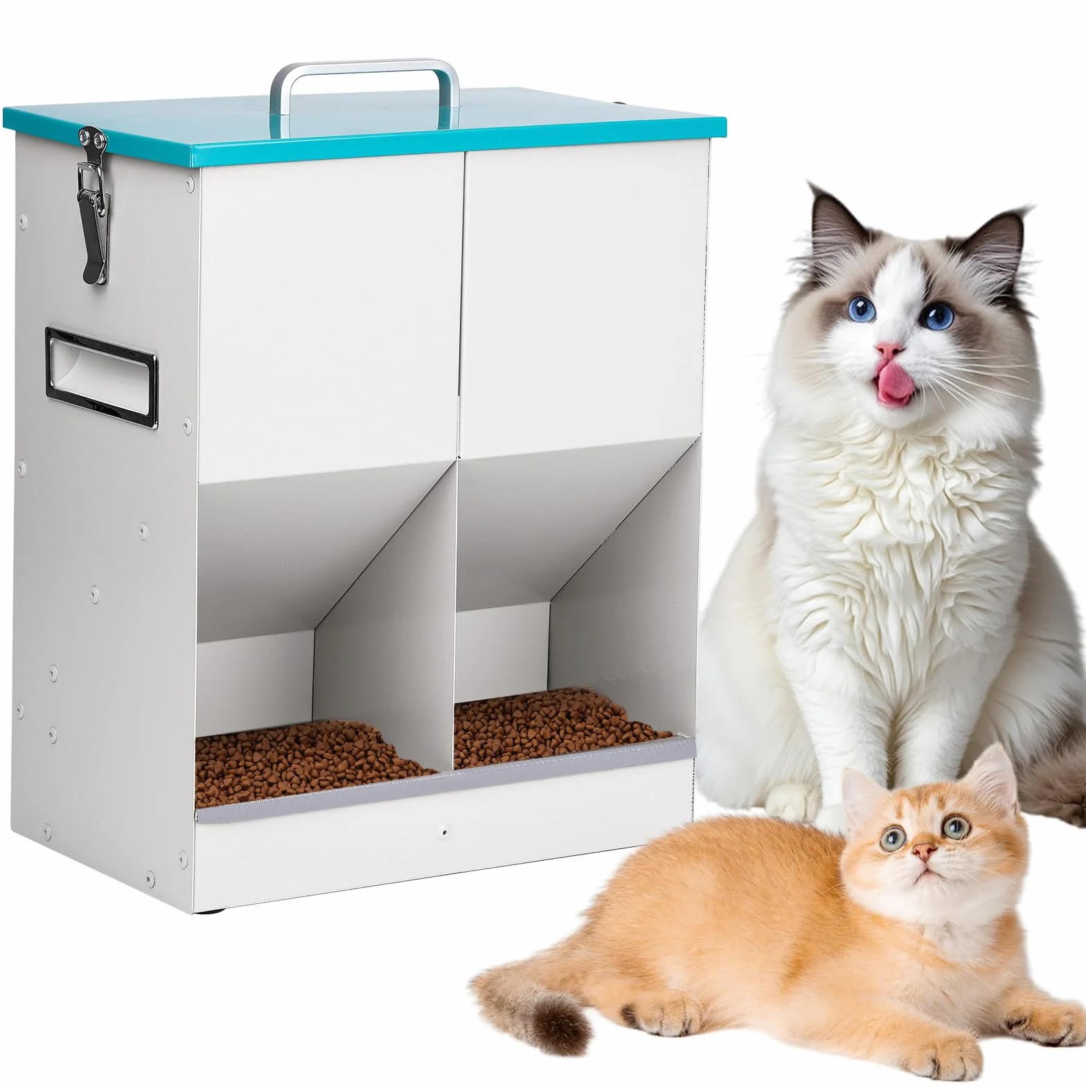 Comedero Gato Automatico 10L, Dispensador Comida Gatos, Tolva para Perro Pequeño Alimentador Metálico, Dispensar Comida para Gatos/Perros Y Comida Liofilizada