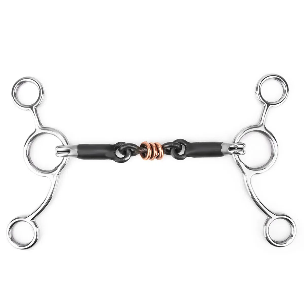 Broca para Masticar Caballos de Acero Inoxidable Broca para Boca de Caballo Boca con Incrustaciones de Cobre Negro con 3 Anillos de Cobre para Soporte Lateral de Contacto Ligero