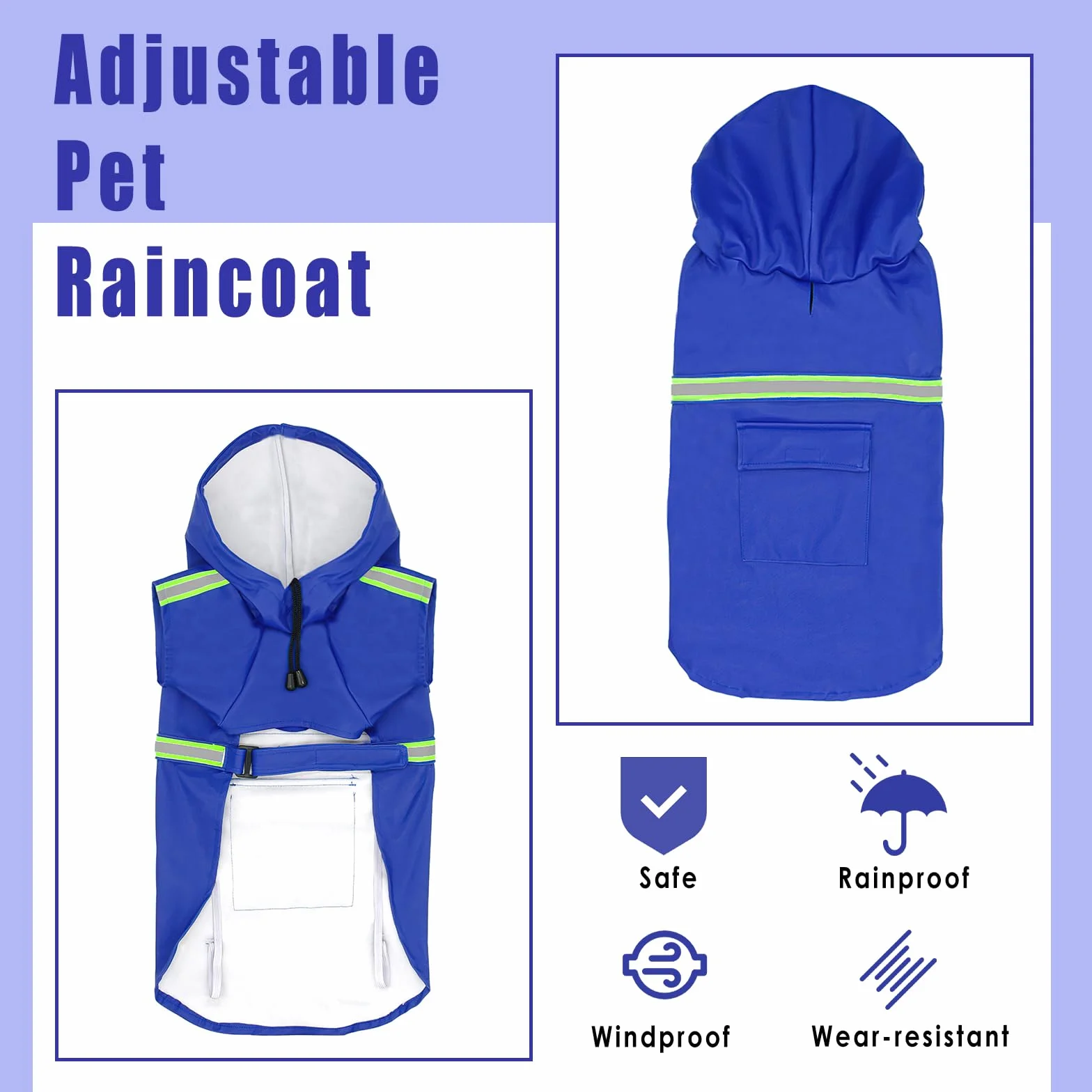 Chubasquero Perros Grandes, Impermeable Perro Ajustable, Abrigo Impermeables con Capucha, Poncho de Lluvia Impermeable Perros, Chubasquero con Capucha & Collar Agujero Perro (Azul, 5XL)