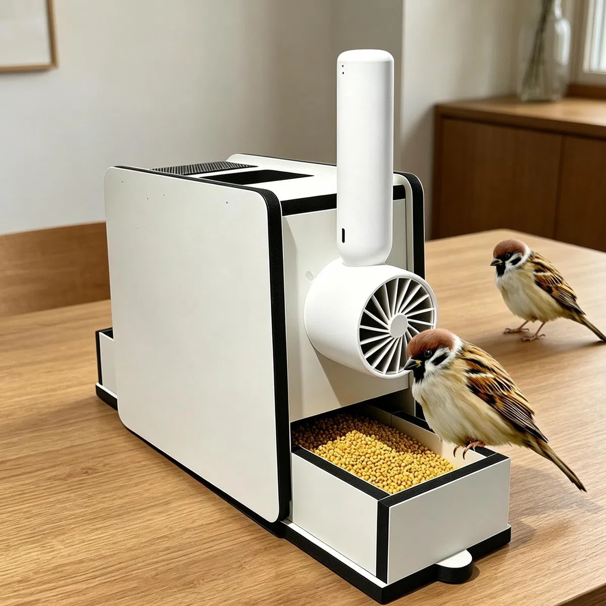 Máquina Desgranadora De Alpiste para Aves - Ajustable De Madera,Máquina Sopladora De Cáscaras para Alimentos De Aves | para Jardines Patios Balcón Terraza Loros Cotorras Canarios Periquitos